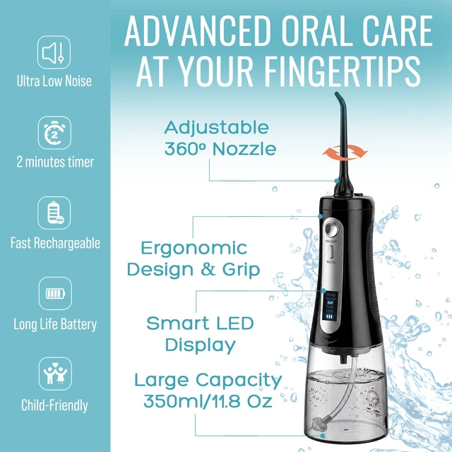 Alt view image 4 of 7 - VAUGEN Cordless Portable Water Flosser for Teeth | Deep Cleaning, Gentle on Gums | 5 Smart Modes | LED Display | 350ML Tank | IPX7 Waterproof | 8 Tips | Rechargeable