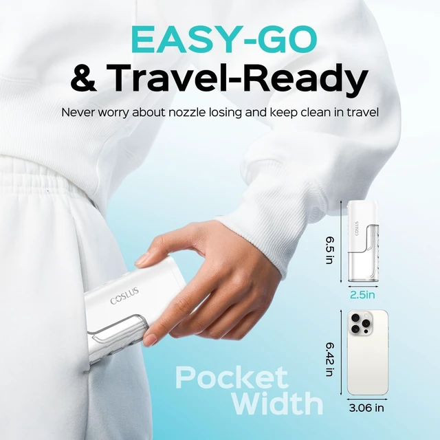 Alt view image 2 of 7 - COSLUS T40 Mini Water Flosser for Travel, Portable Compact Design, White | Cordless Oral Irrigator, Built-in Tip Storage, 4 Modes for Braces, Orthodontic, Sensitive Teeth, On-the-Go Use, IPX7