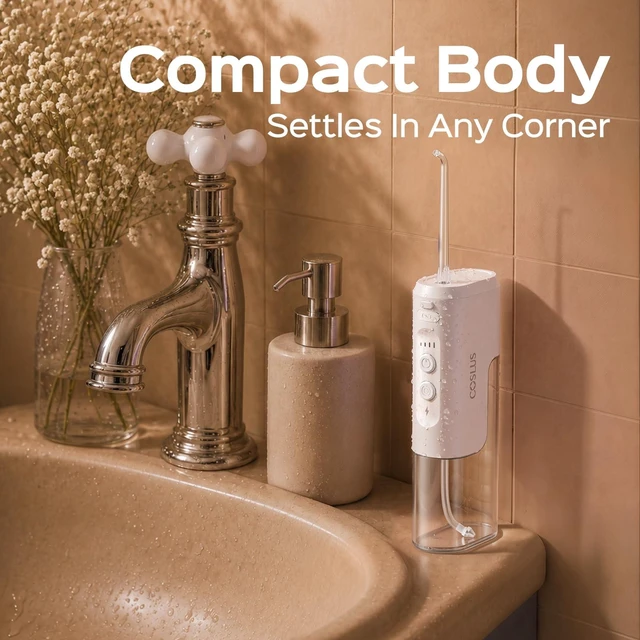 Alt view image 6 of 7 - COSLUS T40 Mini Water Flosser for Travel, Portable Compact Design, White | Cordless Oral Irrigator, Built-in Tip Storage, 4 Modes for Braces, Orthodontic, Sensitive Teeth, On-the-Go Use, IPX7