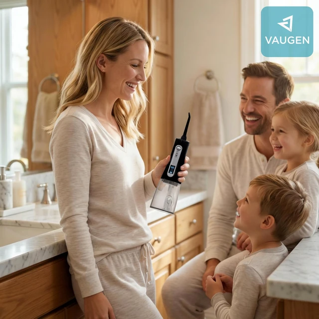 Alt view image 7 of 7 - VAUGEN Cordless Portable Water Flosser for Teeth | Deep Cleaning, Gentle on Gums | 5 Smart Modes | LED Display | 350ML Tank | IPX7 Waterproof | 8 Tips | Rechargeable