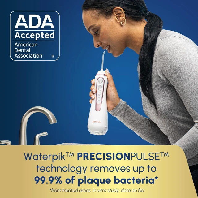 Alt view image 3 of 7 - Waterpik Cordless Advanced Portable Water Flosser, Rechargeable, Rose Gold | 3 Settings, 4 Tips, Travel Bag, for Gums, Teeth, Dental Braces, Implants, Shower Use ADA Accepted WP-589 Packaging May Vary