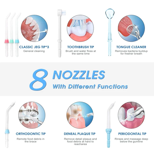 Alt view image 3 of 7 - TUREWELL Water Dental Flossing Oral Irrigator for Teeth/Braces | 600ML Dental Cleaner 10 Adjustable Pressure, Electric Oral Flosser 8 Replacement Jet Tips for Family (White)
