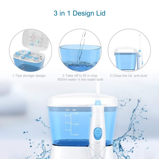 Alt view image 5 of 7 - TUREWELL Water Dental Flossing Oral Irrigator for Teeth/Braces | 600ML Dental Cleaner 10 Adjustable Pressure, Electric Oral Flosser 8 Replacement Jet Tips for Family (White)