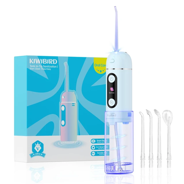 Main image of KIWIBIRD C2 Portable Water Flosser, Cordless Oral Irrigator with UV-C Clean Mode, 4 Modes, Waterproof Rechargeable Dental Flosser with 4 Nozzles and Travel Bag (Blue)