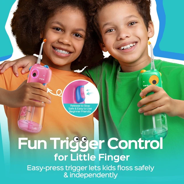 Alt view image 2 of 7 - COSLUS C61 Portable Kids Water Flosser, Safe Trigger for Ages 3+, Pink | Easy Grip Design, 4 Gentle Modes for Braces & Sensitive Gums, Fun DIY Stickers, IPX7, Home School & Travel Use, BPA-Free