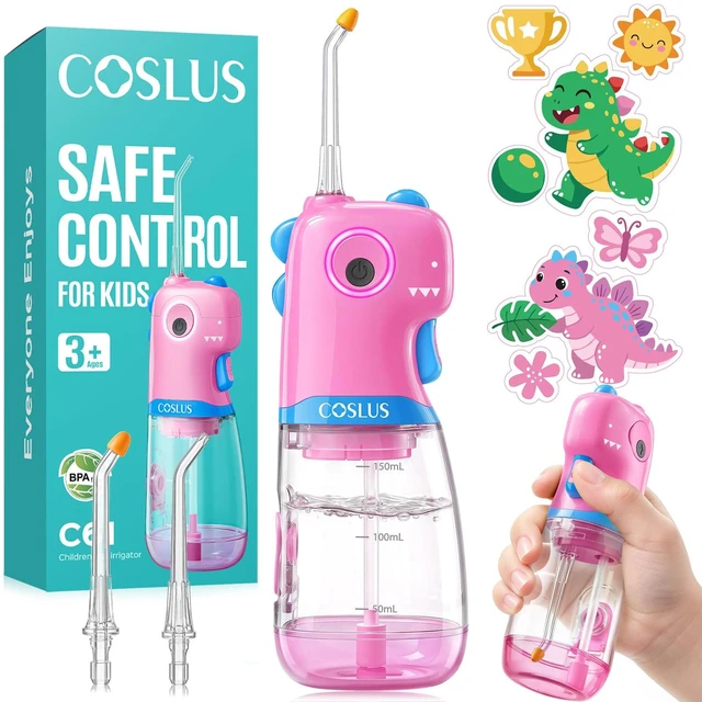 Main image of COSLUS C61 Portable Kids Water Flosser, Safe Trigger for Ages 3+, Pink | Easy Grip Design, 4 Gentle Modes for Braces & Sensitive Gums, Fun DIY Stickers, IPX7, Home School & Travel Use, BPA-Free