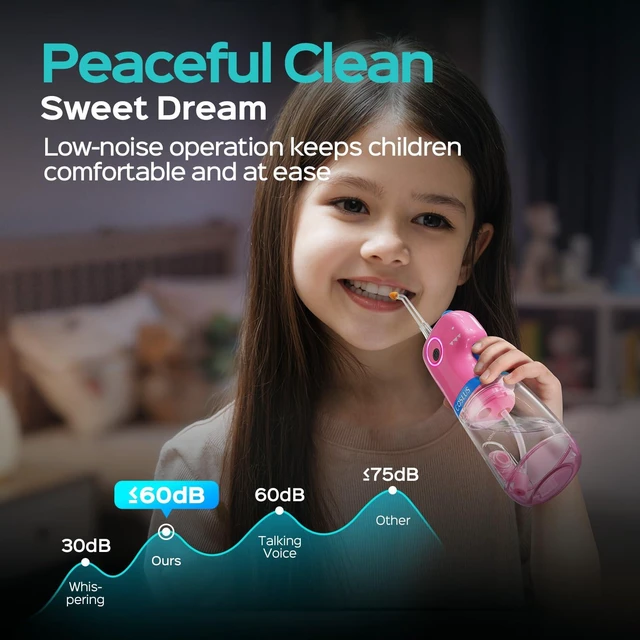 Alt view image 7 of 7 - COSLUS C61 Portable Kids Water Flosser, Safe Trigger for Ages 3+, Pink | Easy Grip Design, 4 Gentle Modes for Braces & Sensitive Gums, Fun DIY Stickers, IPX7, Home School & Travel Use, BPA-Free