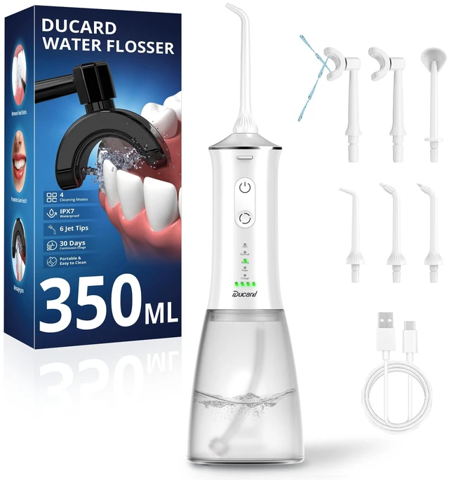 Main image of Water Flosser with U Shaped Tips, Adjustable Water Pressure & Cordless | 350ML Large Tank+360° Surround Cleaning,Professional Dental Flosser Pick for Gums, Teeth, Dental Braces, Implants, Shower Use