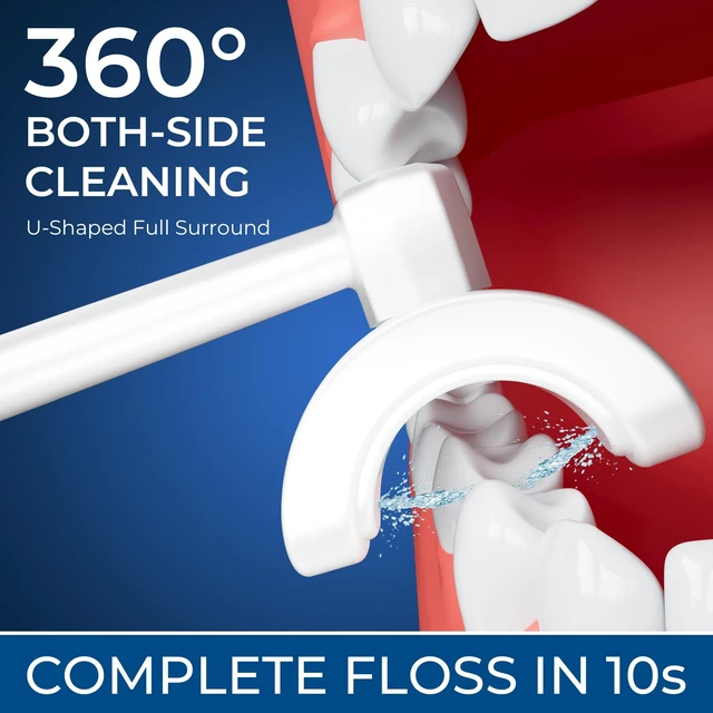 Alt view image 2 of 7 - Water Flosser with U Shaped Tips, Adjustable Water Pressure & Cordless | 350ML Large Tank+360° Surround Cleaning,Professional Dental Flosser Pick for Gums, Teeth, Dental Braces, Implants, Shower Use