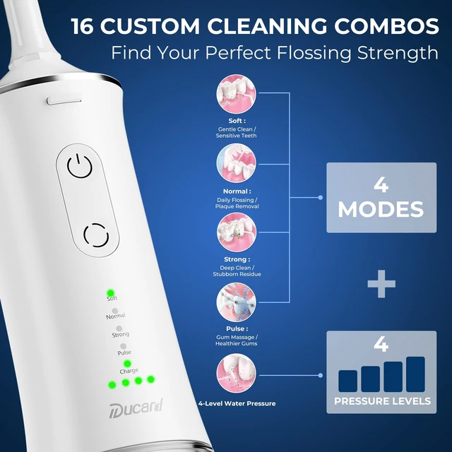 Alt view image 5 of 7 - Water Flosser with U Shaped Tips, Adjustable Water Pressure & Cordless | 350ML Large Tank+360° Surround Cleaning,Professional Dental Flosser Pick for Gums, Teeth, Dental Braces, Implants, Shower Use