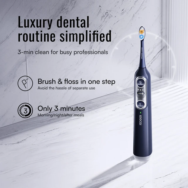 Alt view image 3 of 7 - Soocas NEOS II Electric Toothbrush with Water Flosser Combo, Dark Violet | 2-in-1 brushing and flossing for daily gum care and braces, space-saving, 30-day battery, portable, rechargeable, waterproof