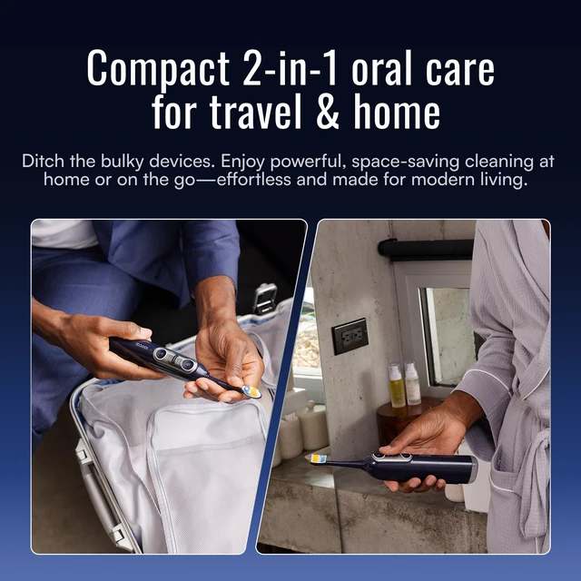 Alt view image 5 of 7 - Soocas NEOS II Electric Toothbrush with Water Flosser Combo, Dark Violet | 2-in-1 brushing and flossing for daily gum care and braces, space-saving, 30-day battery, portable, rechargeable, waterproof