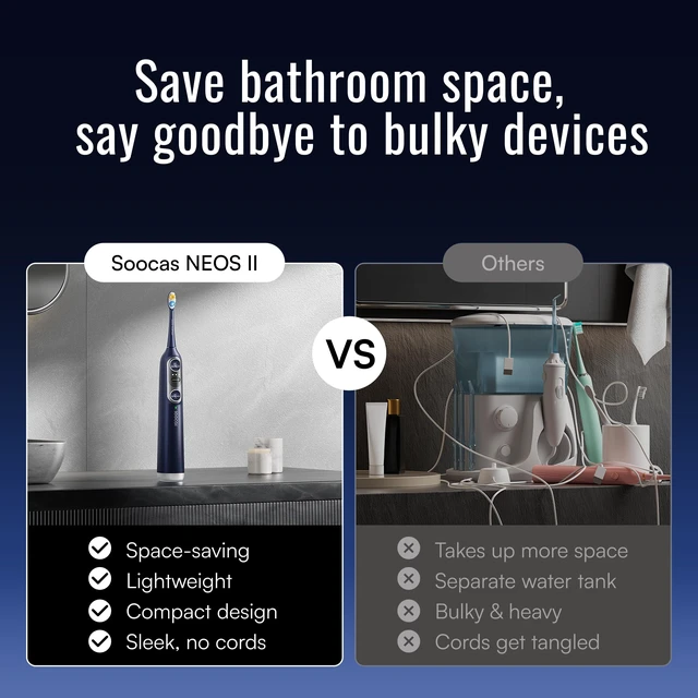 Alt view image 6 of 7 - Soocas NEOS II Electric Toothbrush with Water Flosser Combo, Dark Violet | 2-in-1 brushing and flossing for daily gum care and braces, space-saving, 30-day battery, portable, rechargeable, waterproof