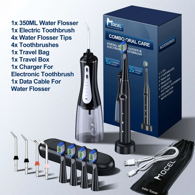 Alt view image 7 of 7 - MOCEL Water Dental Flosser and Electric Toothbrush Combo - Portable Oral Clean Kit for Teeth Cleaning, Braces & Gums Care