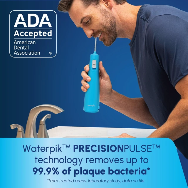 Alt view image 3 of 7 - Waterpik Cordless Pulse 3100 Portable Water Flosser, Rechargeable, Cyan | 2 Settings, 1 Precision Tip & 1 Tongue Cleaner Tip for Fresh Breath, Travel, Shower Use, ADA Accepted, WF-20 Amazon Exclusive