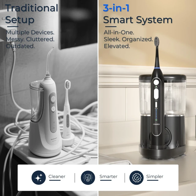 Alt view image 4 of 7 - Electric Toothbrush with Water Flosser, Flossing Toothbrush, 500ML,B | 3-in-1 Combo, For Gum Care,Braces,Implants,Daily Cleaning Teeth, 5 Speeds, IPX7 Waterproof, Sonic Toothbrush & Water Flosser