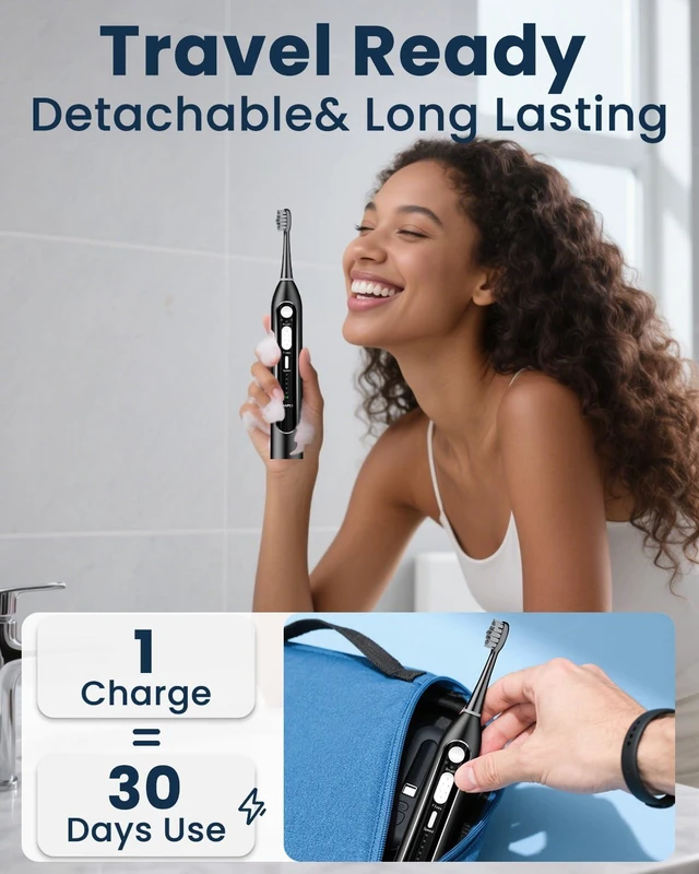 Alt view image 7 of 7 - Electric Toothbrush with Water Flosser, Flossing Toothbrush, 500ML,B | 3-in-1 Combo, For Gum Care,Braces,Implants,Daily Cleaning Teeth, 5 Speeds, IPX7 Waterproof, Sonic Toothbrush & Water Flosser