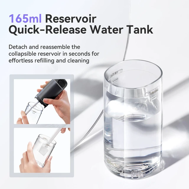 Alt view image 6 of 7 - Bixdo Glossonic Flosser Go (PE) Portable Cordless Water Flosser (Black) | IPX7 Waterproof, 360°Nozzles, 3 Mode,45-80 PSI,Portable Cordless Water Flosser for Adults, Braces & Sensitive Gums