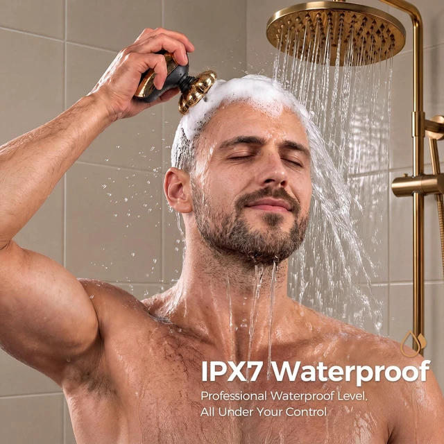 Alt view image 5 of 7 - SHPAVVER Head Shavers for Bald Men: 5-in-1 IPX7 Waterproof Grooming Kit - 7D Floating Electric Razor with Magnetic Removable Head - Wet/Dry LED Display - Type-C Fast Charging, Deep Gold