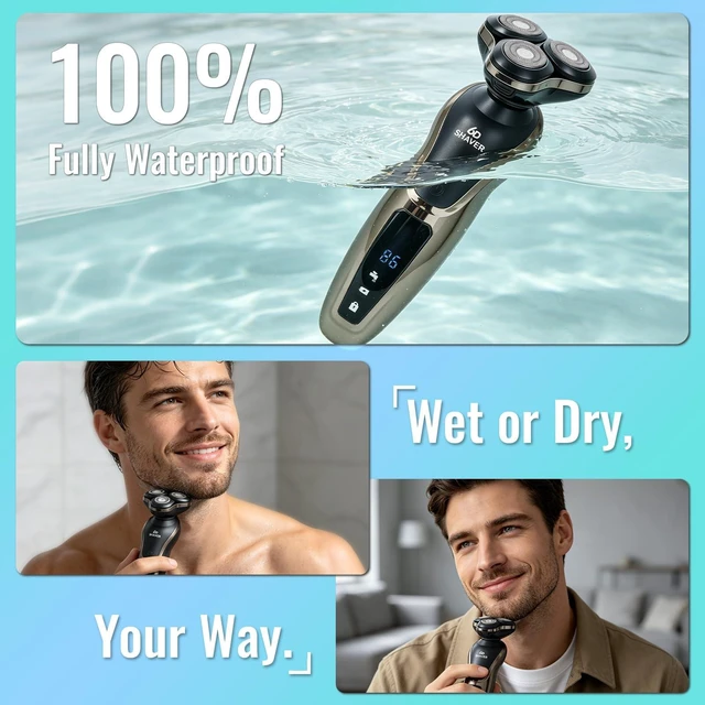 Alt view image 3 of 7 - 4-in-1 Electric Razor for Men, 9999 RPM High-Speed Electric Shaver with 6D Floating-Head, 90-Minute Long-Lasting, IPX6 Waterproof, LED Display, Wet/Dry Shaver with Nose Trimmer Sideburns Trimmer Face