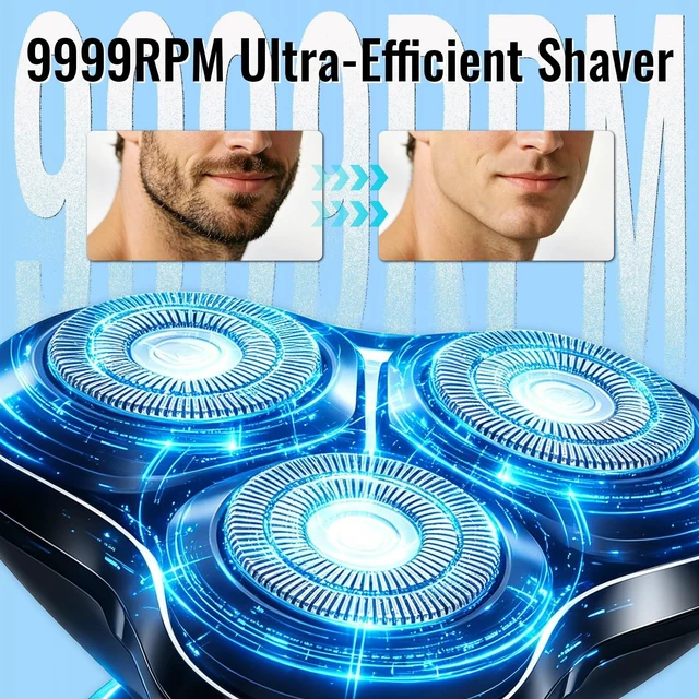 Alt view image 4 of 7 - 4-in-1 Electric Razor for Men, 9999 RPM High-Speed Electric Shaver with 6D Floating-Head, 90-Minute Long-Lasting, IPX6 Waterproof, LED Display, Wet/Dry Shaver with Nose Trimmer Sideburns Trimmer Face