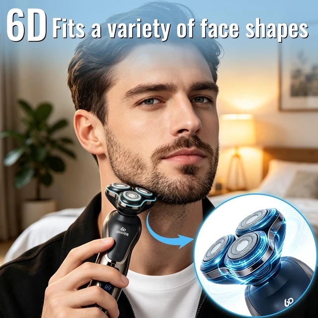 Alt view image 5 of 7 - 4-in-1 Electric Razor for Men, 9999 RPM High-Speed Electric Shaver with 6D Floating-Head, 90-Minute Long-Lasting, IPX6 Waterproof, LED Display, Wet/Dry Shaver with Nose Trimmer Sideburns Trimmer Face