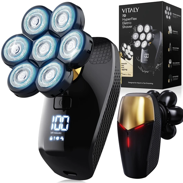 Main image of 7D Head Shavers for Bald Men 5-in-1 Groom-Kit, 9800RPM IPx7 Wet&Dry | Electric Razor with 5-in-1 Grooming Detachable Heads, Wet & Dry Washable, Rechargable 7 Individual Movable Blade, Travel Lock