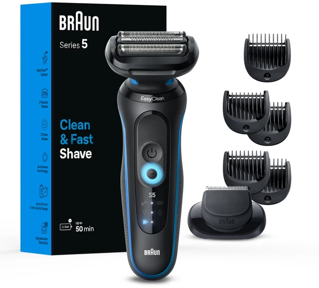 Main image of Braun Electric Shaver for Men, Series 5 5120s, Wet & Dry Shave, Turbo Shaving Mode, Foil Shaver, Engineered in Germany, with Beard Trimmer & Attachments, Blue
