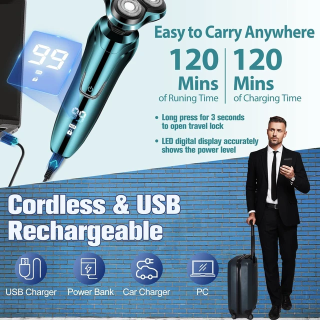 Alt view image 5 of 7 - Electric Razor for Men, Men's Rotary Shavers, Waterproof, Wet and Dry Rechargeable Electric Shaver for Men's Faces with a Cordless and Floating Head,Portable Travel Razor,an Ideal Gift for Men