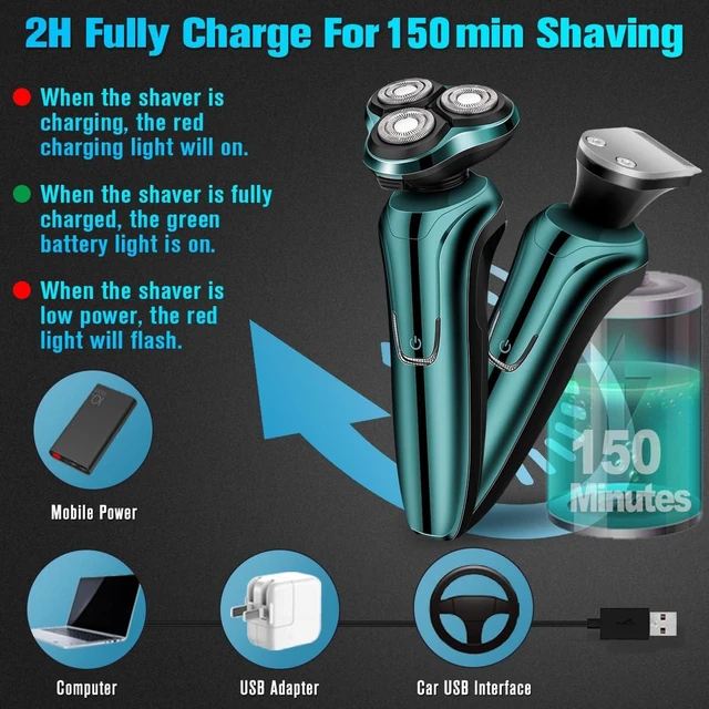 Alt view image 5 of 7 - Electric Razor for Men, Men's Rotary Shavers, Waterproof, Wet and Dry Rechargeable Electric Shaver for Men's Faces with a Cordless and Floating Head,Portable Travel Razor,an Ideal Gift for Men