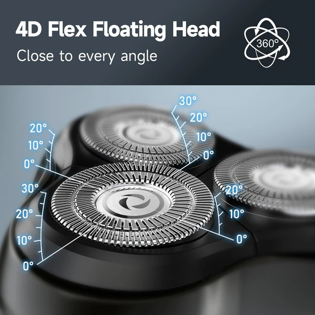 Alt view image 2 of 7 - Electric Razor for Men: 5D Floating Rotary Shaver IPX7 Wet or Dry | , Travel Grooming Kit, USB Fast Charging, LED Display, Pop-up Trimmer