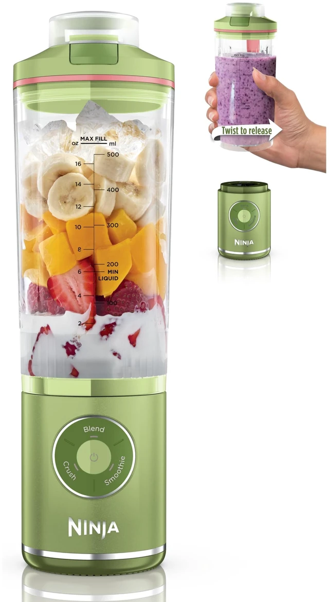 Main image of Ninja Blast Max Portable Blender, Twist & Go, 22oz, Green, BC251GN1 | Twist & Go removable 22-oz vessel. Auto-iQ Crush & Smoothie programs, cordless. Dishwasher safe, leakproof lid.