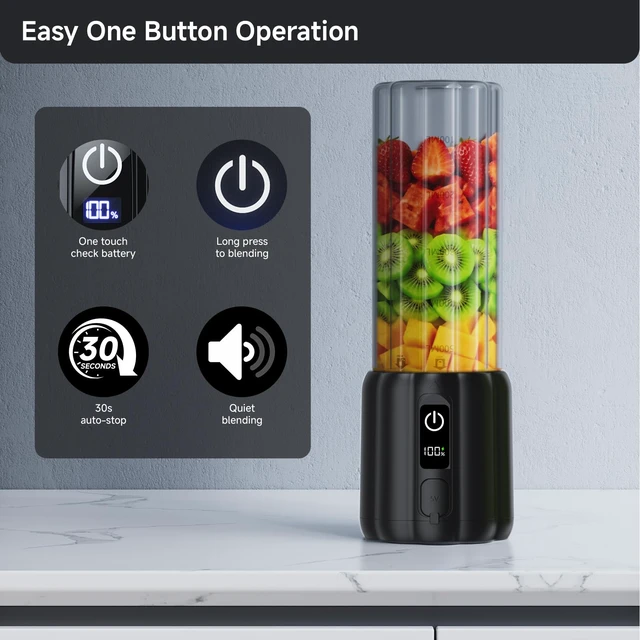 Alt view image 2 of 7 - COKUNST Portable Blender, 17oz Smoothie Blender with LED Display, Black | Rechargeable 17oz Personal Blender, 8 Blades 22000 RPM Motor, USB C Charge, Travel Lid, Small Mixer for protein, Home, Office