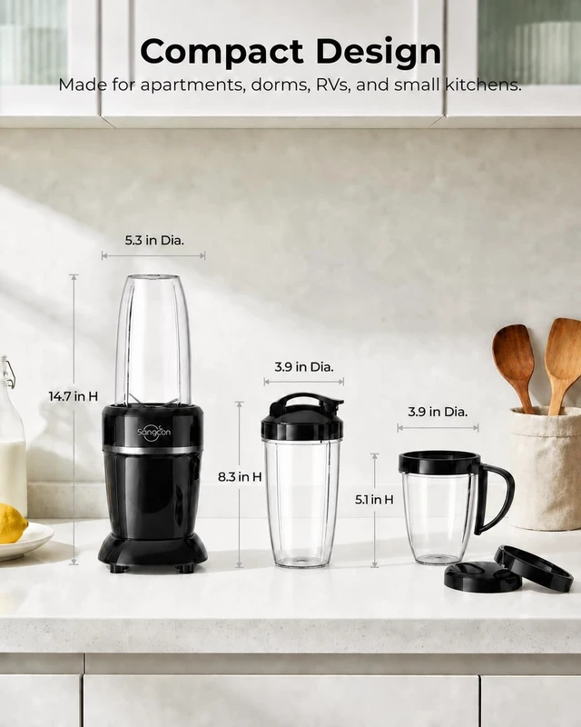 Alt view image 4 of 7 - Sangcon 1000W Powerful Countertop Blender for Smoothies, Frozen Fruit & Ice | 3 To-Go Cups (37/32/22 oz) BPA-Free, 6-Leaf Blade, Home & Gym, Protein Shakes, Coffee, Baby Food, Sauces, Dishwasher Safe