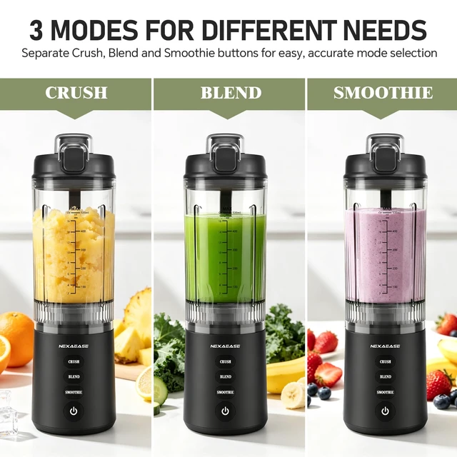 Alt view image 2 of 7 - Portable Blender Shakes and Smoothies, 22 Oz Personal Juicer Travel Cup | Electric Protein Shaker Bottle with Carry Handle, USB-C Rechargeable, Mini Small Detachable Blender for Kitchen Gym Travel