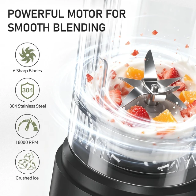 Alt view image 4 of 7 - Portable Blender Shakes and Smoothies, 22 Oz Personal Juicer Travel Cup | Electric Protein Shaker Bottle with Carry Handle, USB-C Rechargeable, Mini Small Detachable Blender for Kitchen Gym Travel