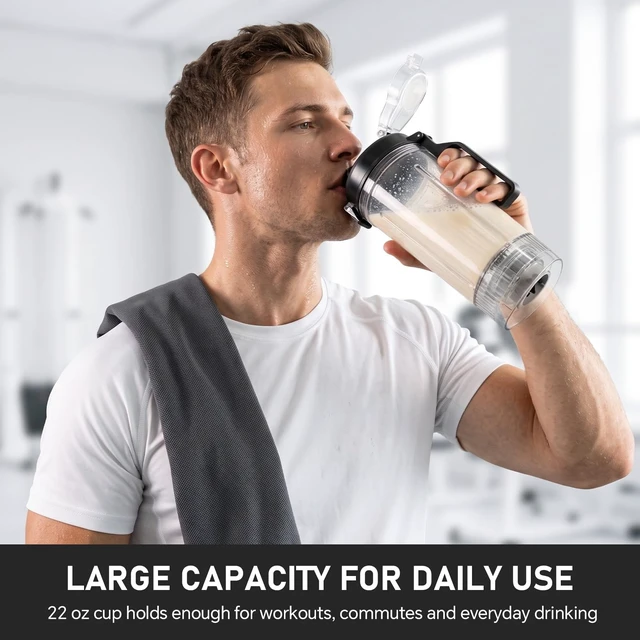Alt view image 5 of 7 - Portable Blender Shakes and Smoothies, 22 Oz Personal Juicer Travel Cup | Electric Protein Shaker Bottle with Carry Handle, USB-C Rechargeable, Mini Small Detachable Blender for Kitchen Gym Travel