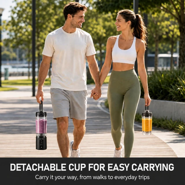 Alt view image 6 of 7 - Portable Blender Shakes and Smoothies, 22 Oz Personal Juicer Travel Cup | Electric Protein Shaker Bottle with Carry Handle, USB-C Rechargeable, Mini Small Detachable Blender for Kitchen Gym Travel