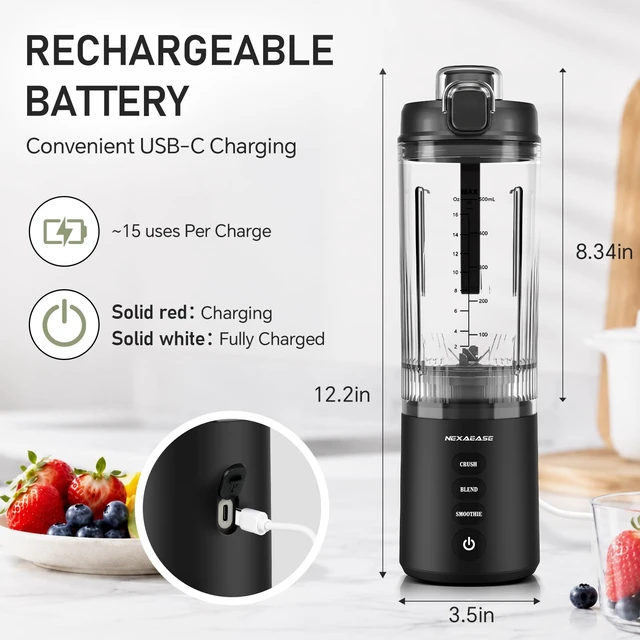 Alt view image 7 of 7 - Portable Blender Shakes and Smoothies, 22 Oz Personal Juicer Travel Cup | Electric Protein Shaker Bottle with Carry Handle, USB-C Rechargeable, Mini Small Detachable Blender for Kitchen Gym Travel