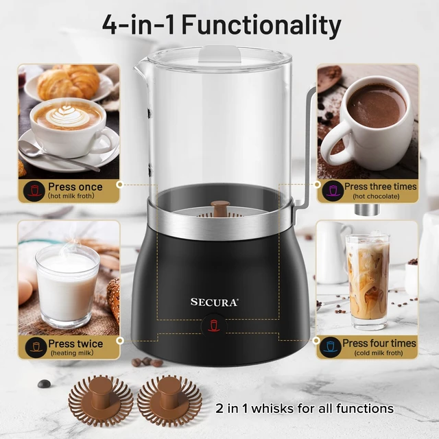 Alt view image 2 of 7 - Secura Milk Frother, 17oz Glass Hot & Cold Foam Maker, Modern | Detachable Dishwasher-Safe Jug, Fast & Quiet Frothing, 17oz Large Capacity Heats Milk or Chocolate for Multiple Servings