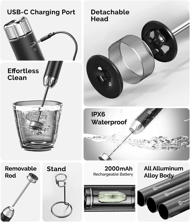 Alt view image 7 of 7 - Maestri House Barista-Grade Milk Frother, LunaFro Art Rechargeable Handheld Frother with Stepless Speed Control, Silicone Dot-Pad with IPX6 Waterproof, Latte Art-Level Microfoam for Latte & Flat White