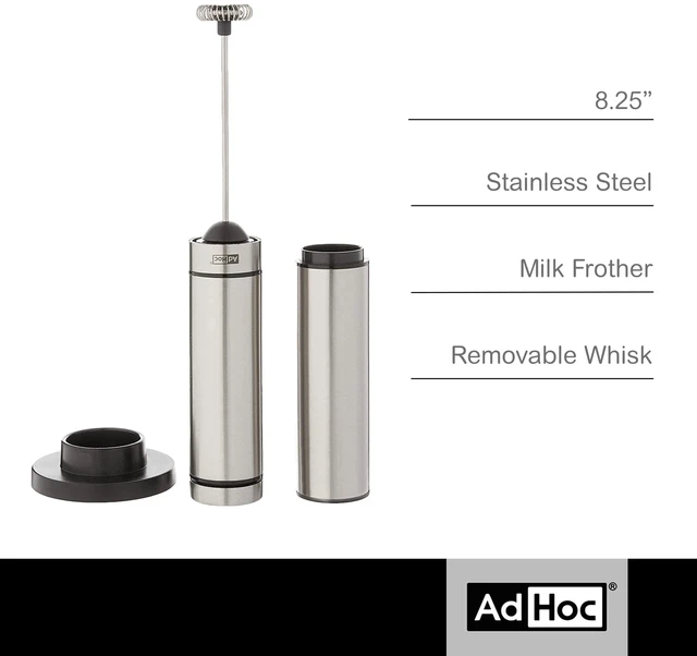 Alt view image 2 of 7 - AdHoc Rapido Milk & Sauce Frother - Battery-Operated Frother for Coffee, Matcha & More - Handheld Drink Blender - Stainless Steel Frother with Case & Stand - Tiny Mixer with Removable Whisk