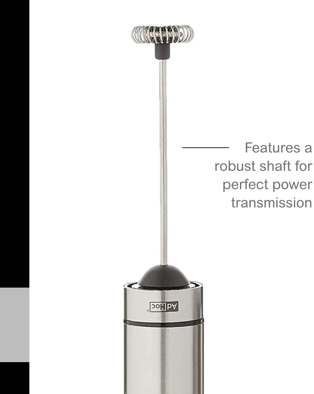 Alt view image 4 of 7 - AdHoc Rapido Milk & Sauce Frother - Battery-Operated Frother for Coffee, Matcha & More - Handheld Drink Blender - Stainless Steel Frother with Case & Stand - Tiny Mixer with Removable Whisk