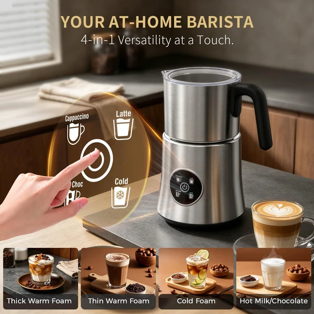 Alt view image 2 of 7 - Milk Frother and Steamer, Automatic Hot and Cold Foam Maker with Detachable Stainless Steel Jug, 4-in-1 Electric Frother for Latte, Cappuccinos, Macchiato, and Hot Chocolate