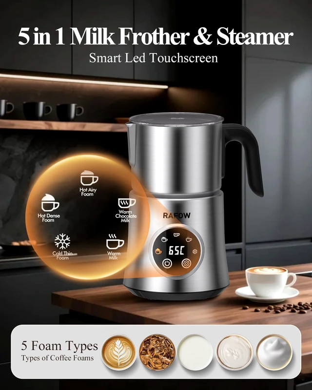 Alt view image 2 of 7 - 5 in 1 Electric Milk Frother: 16.9oz/500ml Large Capacity Dishwasher Safe Milk Steamer for Hot & Cold Milk Froth - Automatic Milk Frother & Warmer for Latte, Cappuccinos, Macchiato, Hot Chocolate