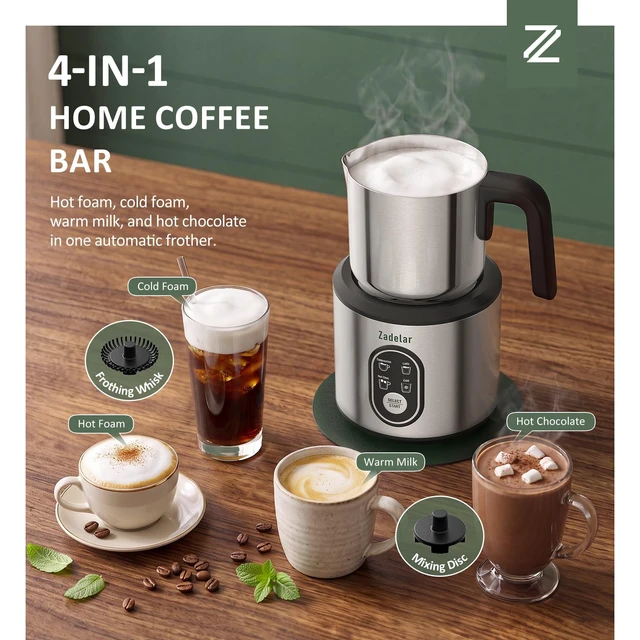 Alt view image 2 of 7 - Milk Frother and Steamer, 4-in-1 Electric Milk Frother for Hot & Cold Foam | Removable, dishwasher-safe 304 stainless steel jug; 500W; 250mL froth/350mL heat; auto shutoff; green mat & latte art tools