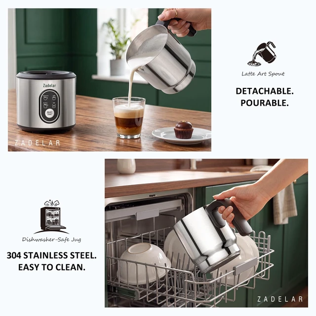 Alt view image 3 of 7 - Milk Frother and Steamer, 4-in-1 Electric Milk Frother for Hot & Cold Foam | Removable, dishwasher-safe 304 stainless steel jug; 500W; 250mL froth/350mL heat; auto shutoff; green mat & latte art tools