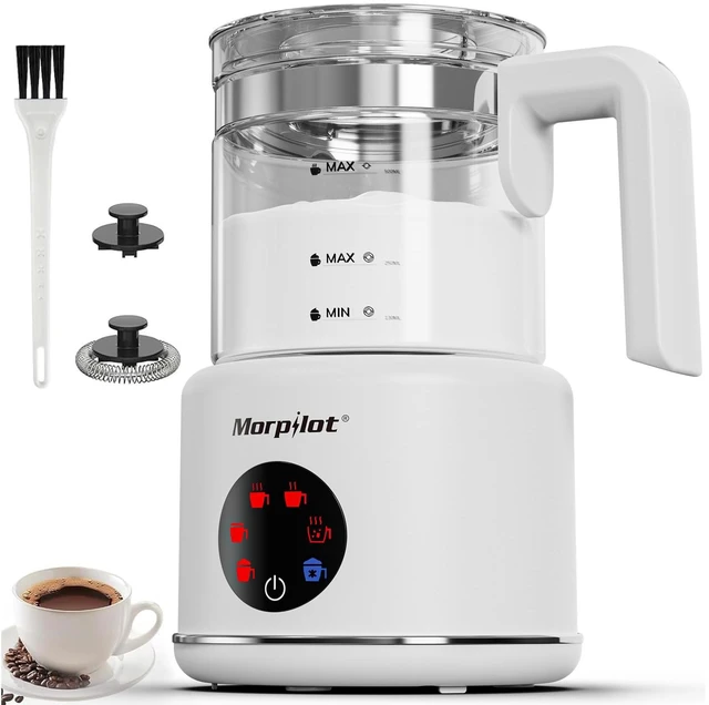 Main image of Large Electric Milk Frother and Steamer | 16.9oz/500ml Milk Steamer and Frother for Latte or Hot Chocolate, Dishwasher Safe, BPA Free, 6 Functions, (White-Glass)