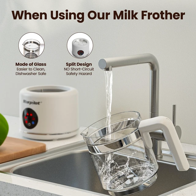 Alt view image 4 of 7 - Large Electric Milk Frother and Steamer | 16.9oz/500ml Milk Steamer and Frother for Latte or Hot Chocolate, Dishwasher Safe, BPA Free, 6 Functions, (White-Glass)