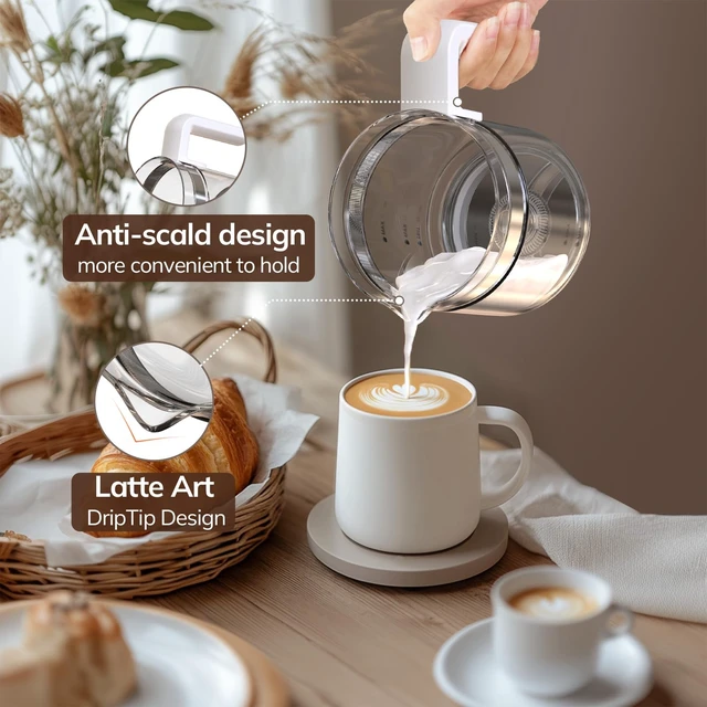 Alt view image 6 of 7 - Large Electric Milk Frother and Steamer | 16.9oz/500ml Milk Steamer and Frother for Latte or Hot Chocolate, Dishwasher Safe, BPA Free, 6 Functions, (White-Glass)